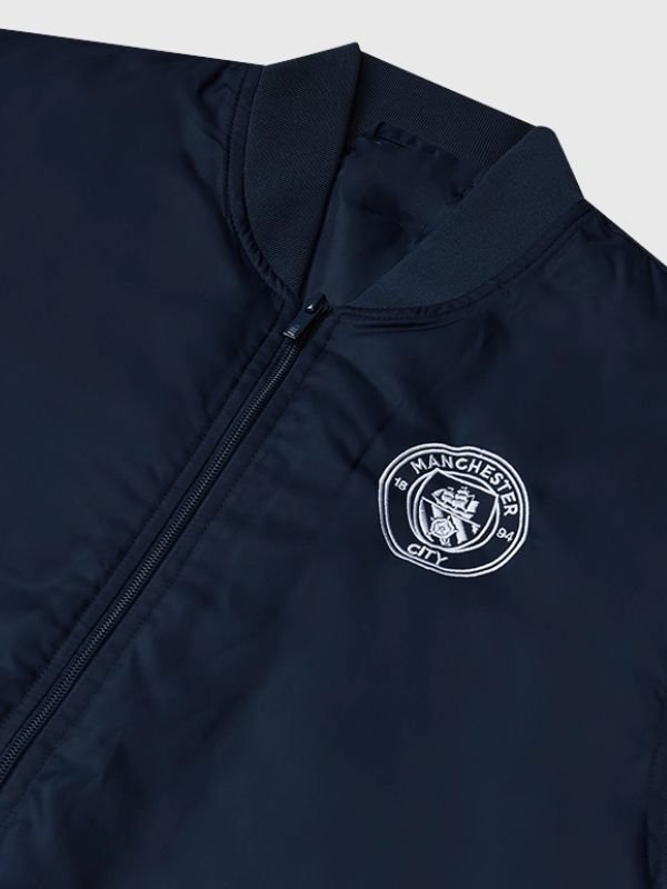 Manchester City Varsity Bomber Jacket Manchester City Navy Blue Bomber Jacket