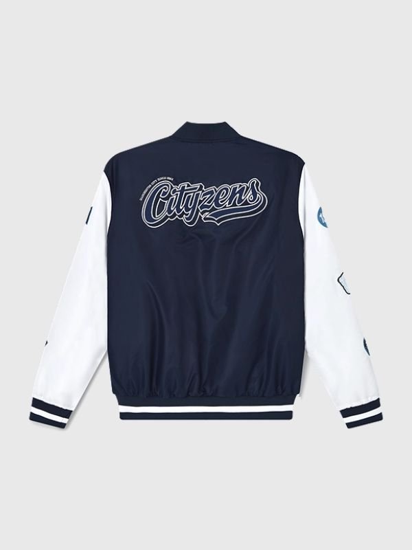 Manchester City Varsity Bomber Jacket Manchester City Navy Blue Varsity Jacket