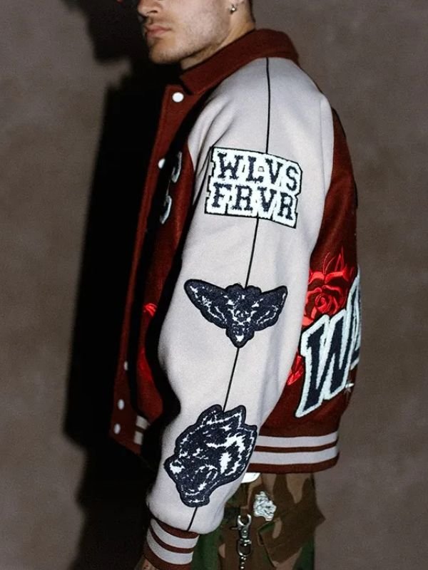 Mickey Mouse Wolves Club Rudy Maroon Letterman Jacket Mickey Mouse Wolves Club Roxy Box Cut Rudy 2026 Maroon Varsity Jacket