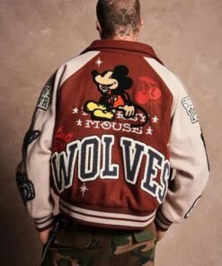Mickey Mouse Roxy Box Cut Rudy Letterman Varsity Jacket in Maroon