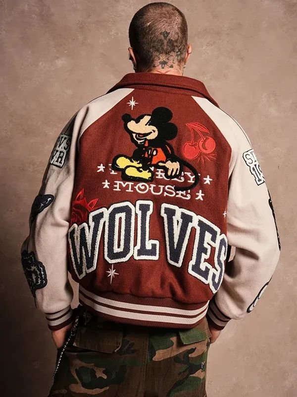 Mickey Mouse Wolves Club Rudy Maroon Letterman Jacket Mickey Mouse Wolves Club Roxy Box Cut Rudy Jacket