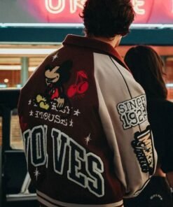 Mickey Mouse Wolves Club Rudy Maroon Letterman Jacket Mickey Mouse Wolves Club Rudy Maroon Varsity Jacket