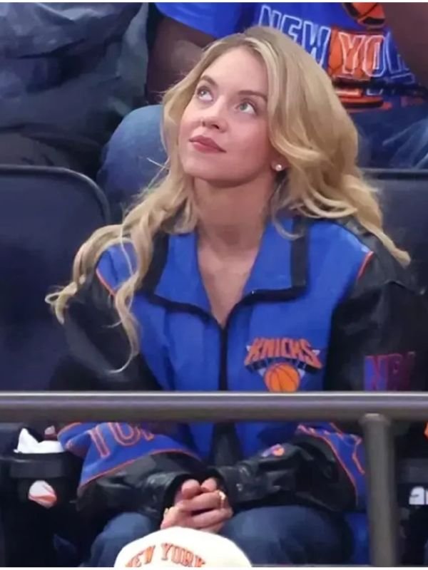 Sydney Sweeney 2026 Knicks Finals Jacket NBA Finals Game 4 Sydney Sweeney Knicks Jacket Blue