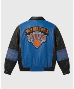 Sydney Sweeney 2026 Knicks Finals Jacket Sydney Sweeney New York Knicks Black and Blue Leather Jacket