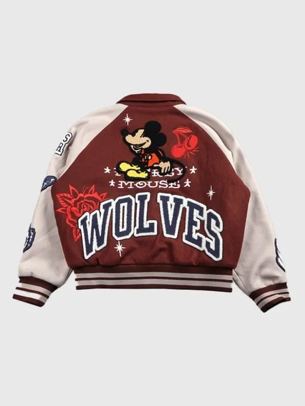 Mickey Mouse Wolves Club Rudy Maroon Letterman Jacket Wolves Club Mickey Mouse 2026 Maroon Letterman Jacket
