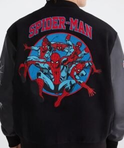 Marvel Aero Spider-Man Varsity Bomber Jacket Aero Marvel Spider Man 62 Black Varsity Jacket