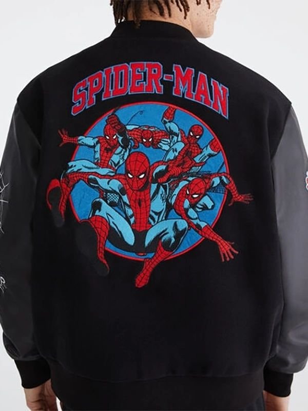 Marvel Aero Spider-Man Varsity Bomber Jacket Aero Marvel Spider Man 62 Black Varsity Jacket