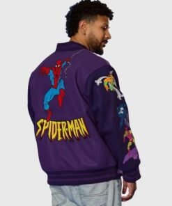 Cakeworthy Spider Man 90's Varsity Jacket Cakeworthy Spider Man 90’s Purple Jacket