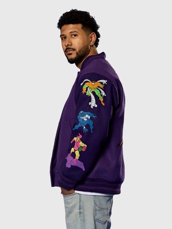 Cakeworthy Spider Man 90's Varsity Jacket Cakeworthy Spider Man 90’s Purple Jacket Varsity