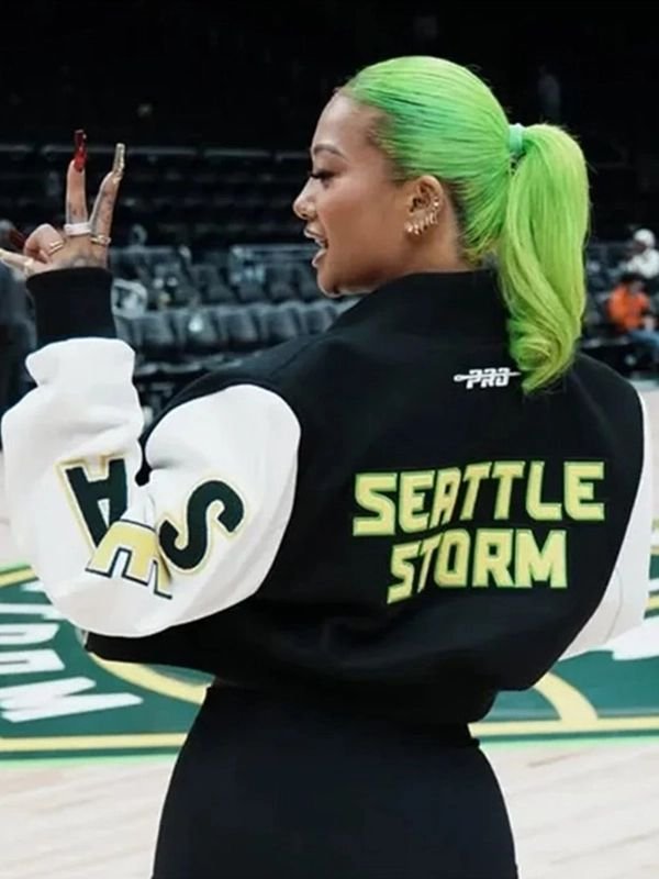 Kayce Kirihara WNBA Seattle Storm Team Cropped Jacket Kayce Kirihara WNBA Seattle Storm Team Black and White Jacket