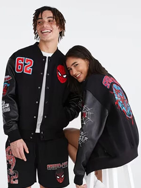 Marvel Aero Spider-Man Varsity Bomber Jacket Marvel Aero Spider-Man Varsity Bomber Jacket Black