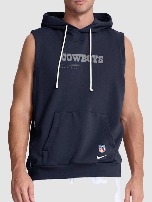 Dallas Cowboys 2026 Sideline Sleeveless Hoodie Nike Dallas Cowboys 2026 Navy Sideline Standard Issue Dri FIT Sleeveless Hoodie