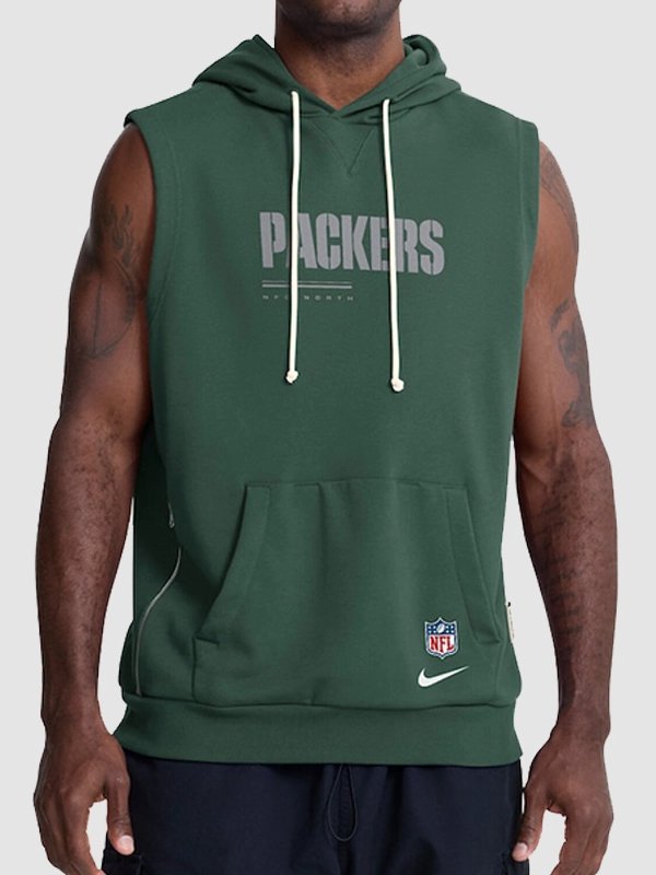 Green Bay Packers 2026 Sideline Sleeveless Hoodie Nike Green Bay Packers 2026 Green Sideline Standard Issue Dri FIT Sleeveless Hoodie