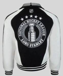 Sebastian Aho NHL Lord Stanley Varsity Jacket Sebastian Aho NHL Lord Stanley Black and White Jacket