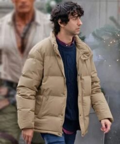Jumanji Open World 2026 Alex Wolff Beige Puffer Jacket Spencer Gilpin Jumanji Open World 2026 Alex Wolff Puffer Jacket