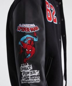 Marvel Aero Spider-Man Varsity Bomber Jacket Spider Man Marvel Aero 62 Black Bomber Jacket