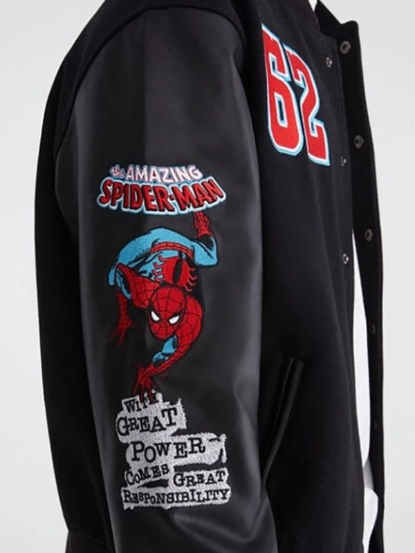 Marvel Aero Spider-Man Varsity Bomber Jacket Spider Man Marvel Aero 62 Black Bomber Jacket