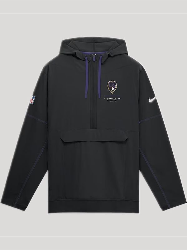 Womens Baltimore Ravens 2026 Sideline Anorak Half-Zip Jacket Womens Baltimore Ravens 2026 Sideline Anorak Black Jacket
