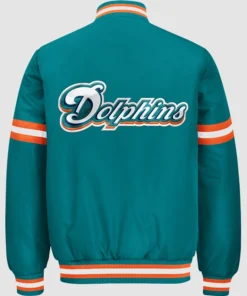 2026 Miami Dolphins Starter Courtside Varsity Jacket 2026 Miami Dolphins Starter Courtside Aqua Blue Jacket