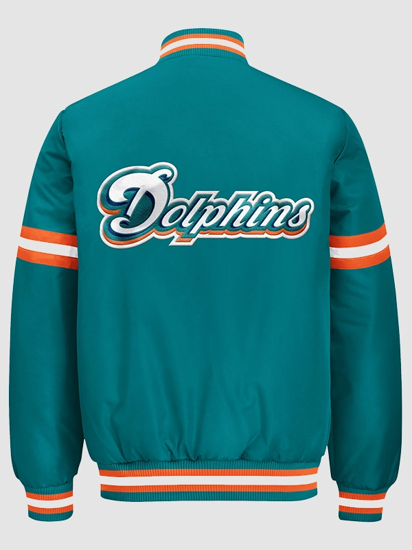 2026 Miami Dolphins Starter Courtside Varsity Jacket 2026 Miami Dolphins Starter Courtside Aqua Blue Jacket