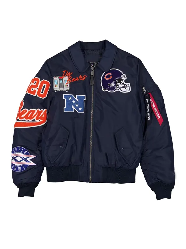 Chicago Bears New Era x Alpha Industries MA-1 Bomber Jacket Alpha Industries Chicago Bears MA-1 Navy Blue Bomber Jacket