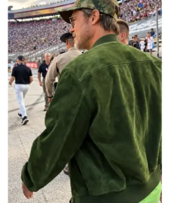 Brad Pitt NASCAR Cup Series 2026 Green Bomber Jacket Brad Pitt NASCAR Cup Series 2026 Suede Bomber Jacket