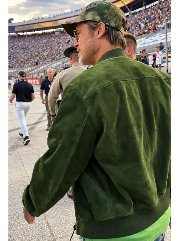 Brad Pitt NASCAR Cup Series 2026 Green Bomber Jacket Brad Pitt NASCAR Cup Series 2026 Suede Bomber Jacket