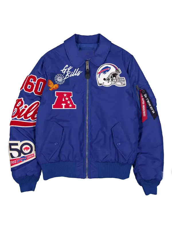 Buffalo Bills New Era x Alpha Industries Royal MA-1 Bomber Jacket Buffalo Bills New Era x Alpha Industries Royal Blue Bomber Jacket