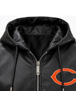 Chicago Bears Vegan Zip Up Jacket Chicago Bears Vegan Black Leather Hooded Jacket