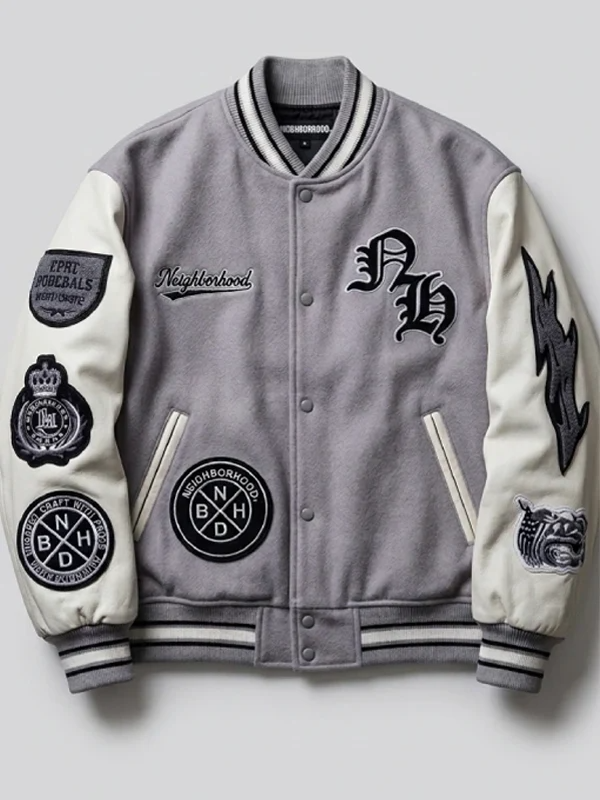 Neighborhood Jeff Hamilton 2026 Varsity Jacket Jeff Hamilton Neighborhood 2026 Grey Jacket