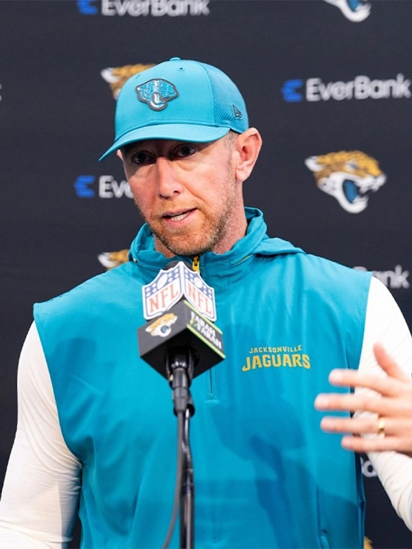 Liam Coen 2026 Jacksonville Jaguars Vest Liam Coen 2026 Jaguars Teal Blue Vest