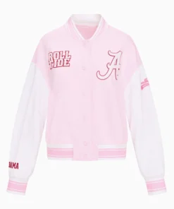 LoveShackFancy Alabama Varsity Jacket LoveShackFancy Alabama Crimson Full Snap Jacket