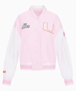LoveShackFancy Miami Varsity Jacket LoveShackFancy Miami Hurricanes Collegiate Varsity Jacket