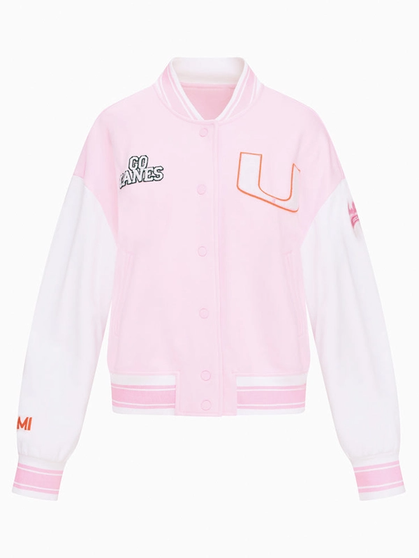 LoveShackFancy Miami Varsity Jacket LoveShackFancy Miami Hurricanes Collegiate Varsity Jacket