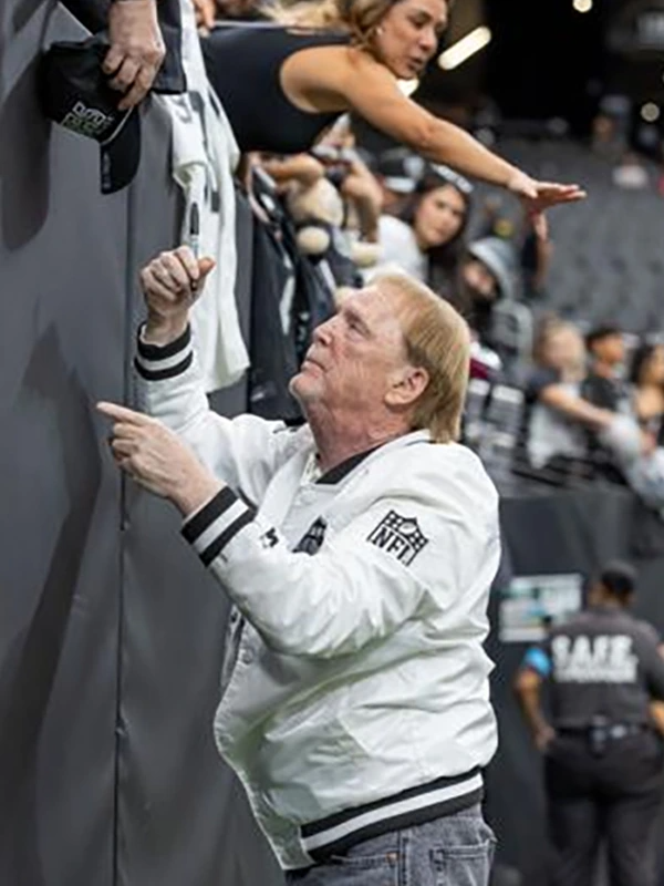Raiders Mark Davis Bomber Jacket Mark Davis Las Vegas Raiders White Jacket