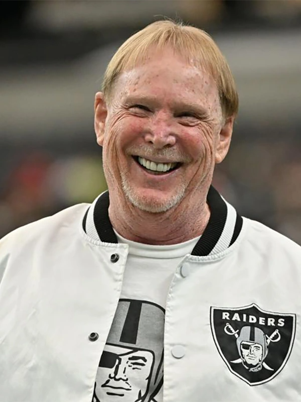 Raiders Mark Davis Bomber Jacket Mark Davis Preseason 2026 Raiders White Jacket