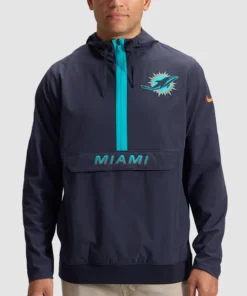 Dolphins Nike Rivalries 2026 Sideline Anorak Half-Zip Jacket Miami Dolphins 2026 Nike Rivalries Sideline Navy Hooded Jacket