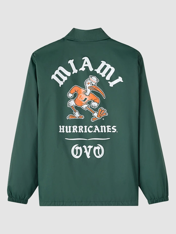 OVO University of Miami Coaches Jacket Miami Hurricanes OVO Full-Snap Coaches Jacket