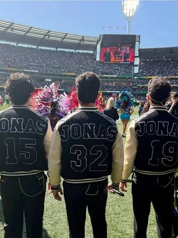 Halftime Show Jonas Brothers Varsity Jacket NFL x Jonas Brothers 2026 Melbourne Game Varsity Bomber Jacket Team