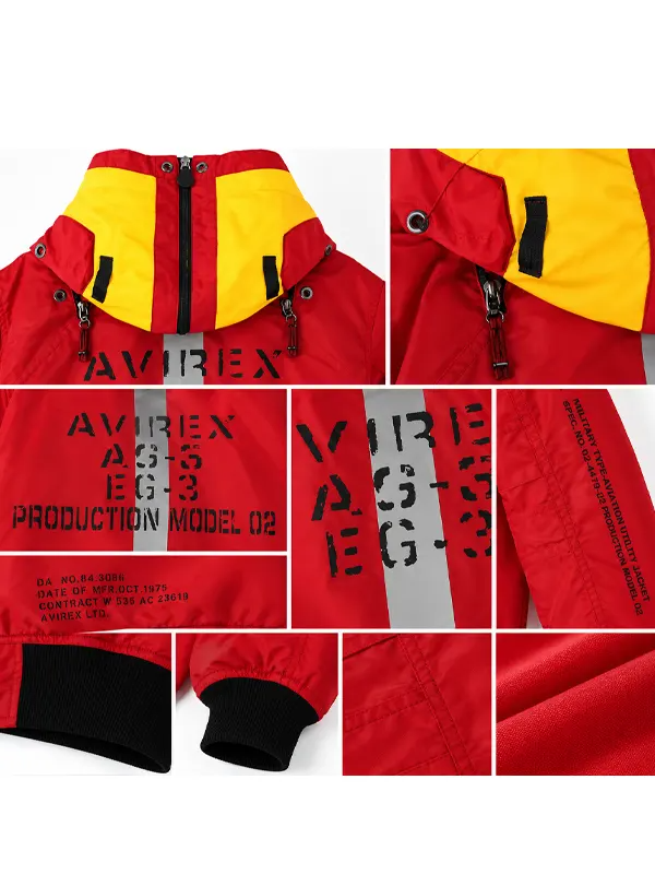 RADIO EVA x AVIREX MA-1 Jacket Radio Eva x Avirex Ma 1 Red Flight Jacket Back infograph