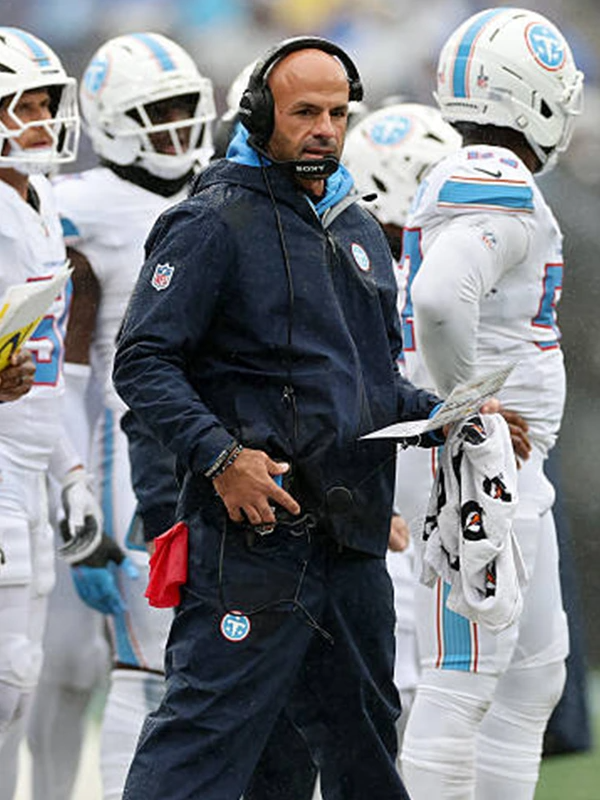 Robert Saleh 2026 Tennessee Titans Jacket Robert Saleh 2026 Tennessee Titans Blue Hooded Jacket