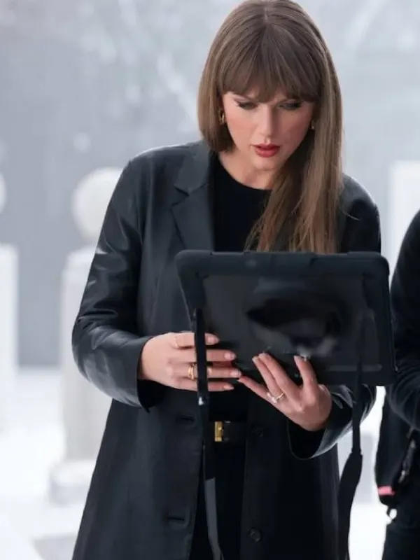 Taylor Swift Patient Zero Black Leather Coat Taylor Swift Patient Zero Black Leather Trench Coat