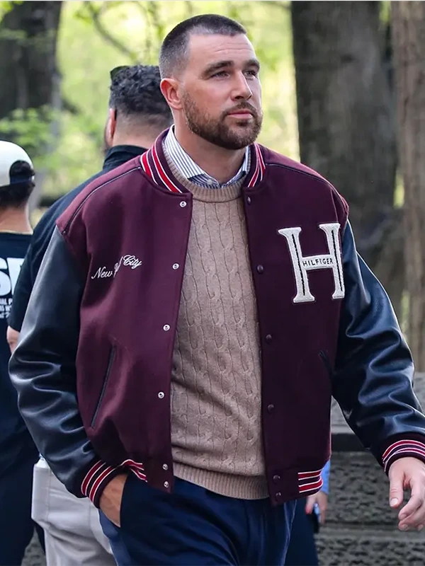 Travis Kelce Tommy Hilfiger Mixed-Media Varsity Jacket Travis Kelce Tommy Hilfiger Mixed-Media Varsity Jacket