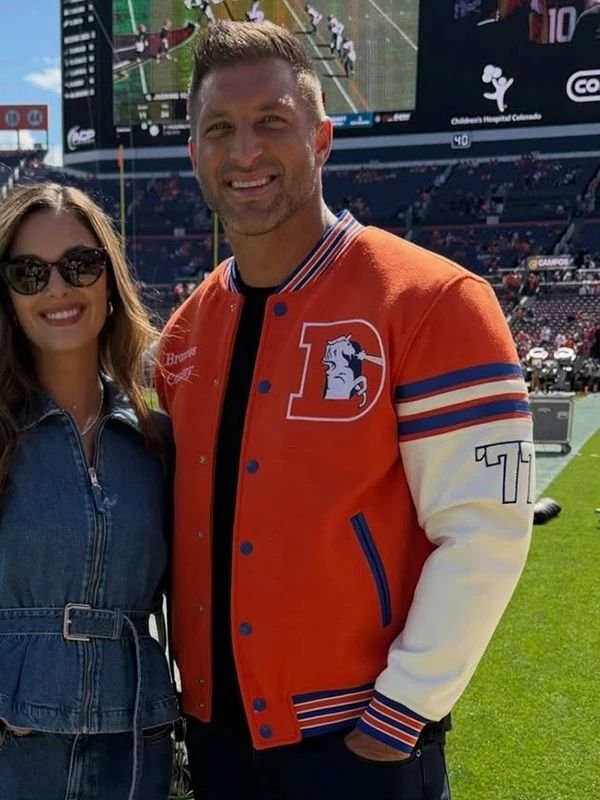 Tim Tebow 2026 Denver Broncos Varsity Jacket 2026 Tim Tebow Orange Denver Broncos Varsity Jacket