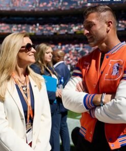 Tim Tebow 2026 Denver Broncos Varsity Jacket Broncos Orange and White Baseball Varsity Jacket