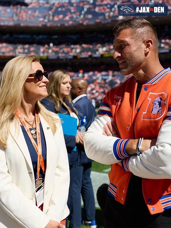 Tim Tebow 2026 Denver Broncos Varsity Jacket Broncos Orange and White Baseball Varsity Jacket