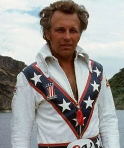 evel knievel biker white bomber jacket