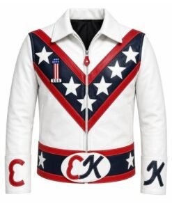 Evel Knievel Inspired White Leather Biker Jacket