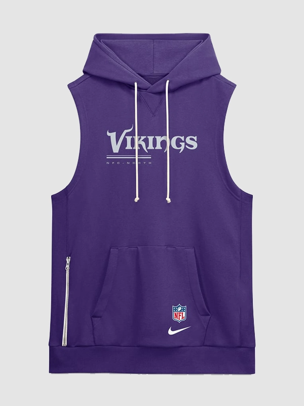 J.J. McCarthy 2026 Vikings Sideline Sleeveless Hoodie J.J. McCarthy Vikings Sideline Purple Sleeveless Hoodie