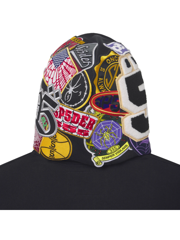 Sp5der Patchwork Hoodie king spider chenille patch fleece hoodie